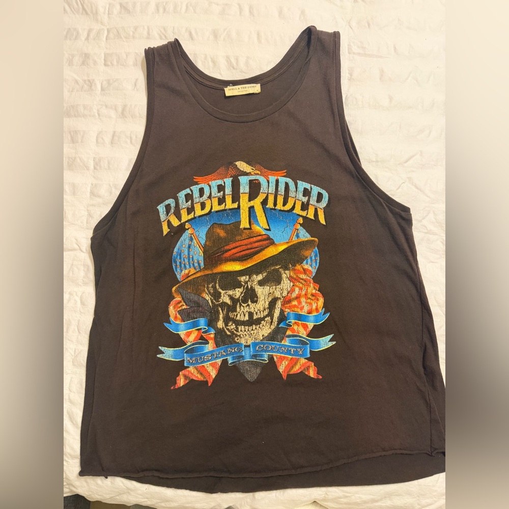 Spell Rebel Rider Graphic Black Sleeveless Top EUC / LIKE NEWA size M - Picture 6 of 14